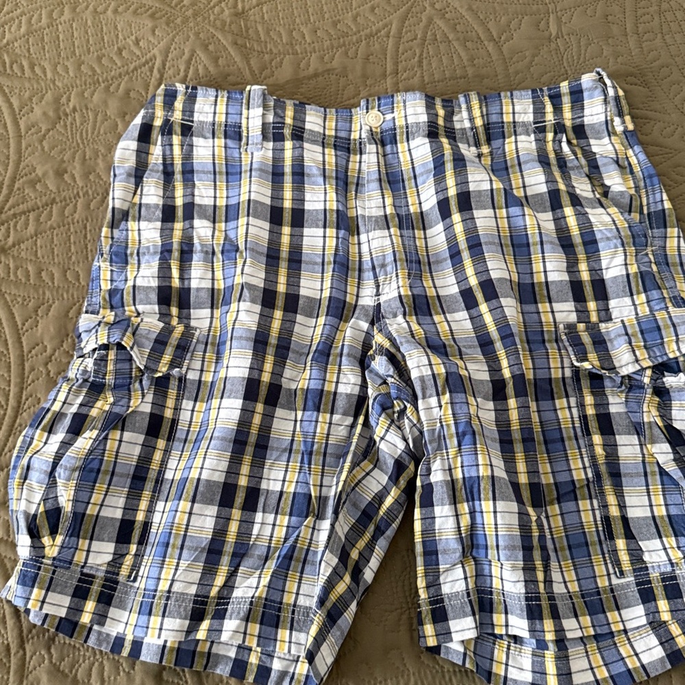 Polo Plaid Cargo Shorts in Blue and Yellow